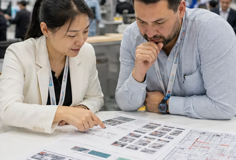 Buyer and sourcing specialist planning exhibition meetings